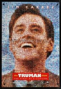5f685 TRUMAN SHOW teaser DS 1sh '98 really cool mosaic art of Jim Carrey, Peter Weir