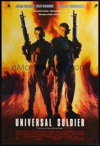 5f698 UNIVERSAL SOLDIER int'l DS 1sh '92 full-length Jean-Claude Van Damme & Dolph Lundgren!