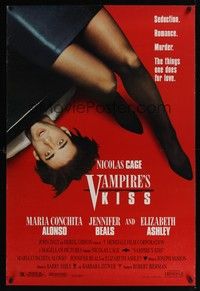 5f701 VAMPIRE'S KISS 1sh '88 wacky image of young Nicolas Cage!