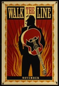 5f707 WALK THE LINE style A teaser 1sh '05 really cool artwork of Joaquin Phoenix as Johnny Cash!