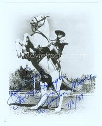 5g302 CLAYTON MOORE signed 8x10 REPRO still '89 full-length in full costume on rearing Silver!