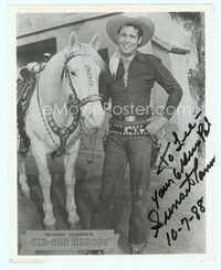 5g344 SUNSET CARSON signed 8x10 REPRO still '88 standing full-length with his white horse!