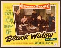 5g025 BLACK WIDOW signed LC #3 '54 by Gene Tierney, who's sitting with concerned Van Heflin!