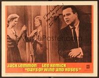 5g033 DAYS OF WINE & ROSES signed LC #7 '63 by alcoholic Jack Lemmon, who's hiding from Lee Remick!