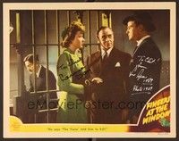 5g036 FINGERS AT THE WINDOW signed LC '42 by Laraine Day AND Lew Ayres, standing outside jail cell!