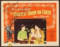 5g044 GREATEST SHOW ON EARTH signed LC #2 '52 by Charlton Heston, who's glaring at Hutton & Wilde!