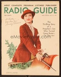 5g088 RADIO GUIDE signed magazine July 31, 1937 by Dorothy Lamour, who's smoking in riding outfit!