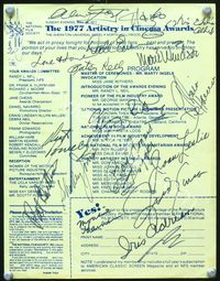 5g094 1977 ARTISTRY IN CINEMA AWARDS signed ad '77 by many of those who attended!