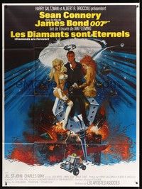 5h467 DIAMONDS ARE FOREVER French 1p R80s art of Sean Connery as James Bond by Robert McGinnis!