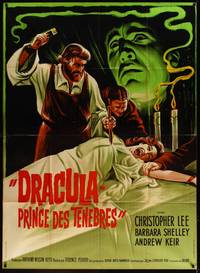 5h475 DRACULA PRINCE OF DARKNESS French 1p '66 art of vampire Christopher Lee + man driving stake!
