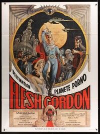 5h496 FLESH GORDON French 1p '75 sexy sci-fi spoof, wacky erotic super hero art by George Barr!