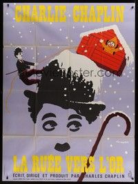 5h507 GOLD RUSH French 1p R1972 Charlie Chaplin classic, wonderful art by Leo Kouper!