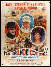 5h515 GREAT RACE style A French 1p '65 different art of Curtis, Lemmon & Wood by Jean Mascii!