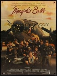 5h593 MEMPHIS BELLE French 1p '90 Matt Modine, Sean Astin, cool cast portrait by WWII B-17!