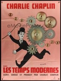 5h600 MODERN TIMES French 1p R70s art of Charlie Chaplin running with gears by Leo Kouper!