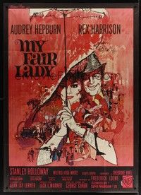 5h603 MY FAIR LADY French 1p '64 classic art of Audrey Hepburn & Rex Harrison by Bob Peak!