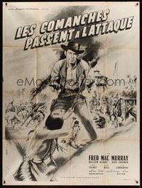 5h617 OREGON TRAIL French 1p '61 cool different art of cowboy Fred MacMurray by Jean Mascii!