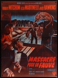 5h627 RAMPAGE French 1p R60s different art of Mitchum & Elsa Martinelli on roof by Jean Mascii!