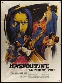 5h628 RASPUTIN THE MAD MONK French 1p '66 best different art of Christopher Lee by Boris Grinsson!