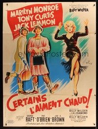 5h646 SOME LIKE IT HOT French 1p R60s art of sexy Marilyn, Curtis & Lemmon by Boris Grinsson!