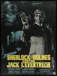 5h658 STUDY IN TERROR French 1p '66 different art of Neville as Sherlock Holmes by Jean Mascii!