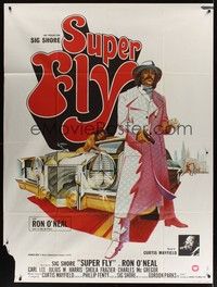5h660 SUPER FLY French 1p '72 great artwork of Ron O'Neal with car & girl sticking it to The Man!