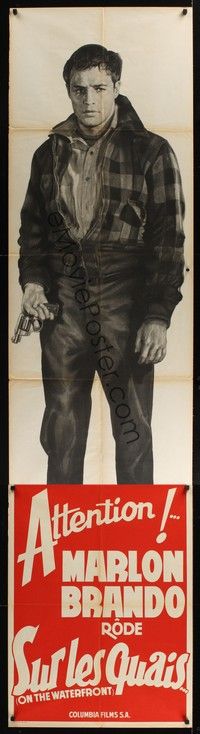 5h328 ON THE WATERFRONT French 23x92 '54 Elia Kazan, full-length image of Marlon Brando!