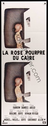 5h351 PURPLE ROSE OF CAIRO French door-panel '85 Woody Allen, cool artwork by Jean-Michel Folon!
