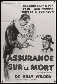 5h363 DOUBLE INDEMNITY French 31x47 R80s art of Barbara Stanwyck, Fred MacMurray & Robinson!