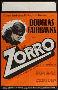 5h370 MARK OF ZORRO French 31x47 R60s close up of Douglas Fairbanks Sr. wearing mask!
