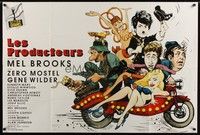5h374 PRODUCERS French 31x47 R90s Mel Brooks, completely different art of top cast on motorcycle!