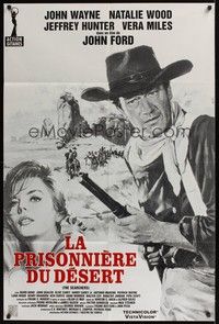 5h376 SEARCHERS French 31x47 R90s completely different art of John Wayne & Natalie Wood, John Ford