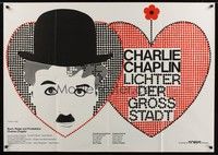 5h031 CITY LIGHTS German 33x47 R70 Charlie Chaplin, cool different art!