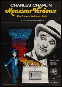5h039 MONSIEUR VERDOUX German 33x47 R75 wonderful different art of Charlie Chaplin by Leo Kouper!