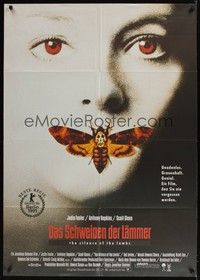 5h044 SILENCE OF THE LAMBS German 33x47 '90 great image of Jodie Foster with moth over mouth!