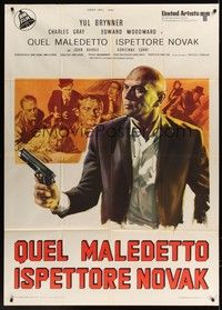 5h123 FILE OF THE GOLDEN GOOSE Italian 1p '69 cool different art of Yul Brynner pointing gun!