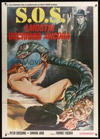 5h148 ISLAND OF TERROR Italian 1p 1973 completely different art of serpent attacking naked girl!