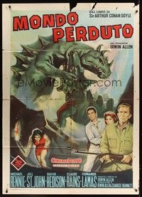 5h163 LOST WORLD Italian 1p '60 Michael Rennie battles dinosaurs in the Amazon Jungle!