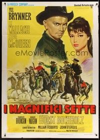 5h164 MAGNIFICENT SEVEN Italian 1p R70s Yul Brynner, John Sturges' 7 Samurai western, different!