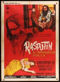 5h187 RASPUTIN THE MAD MONK Italian 1p '66 completely different art of crazed Christopher Lee!