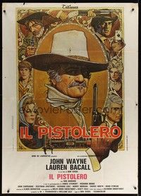 5h195 SHOOTIST Italian 1p '76 best Richard Amsel artwork of cowboy John Wayne & cast montage!