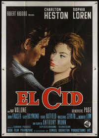 5h252 EL CID Italian 2p '61 different art of Charlton Heston close up with sexy Sophia Loren!