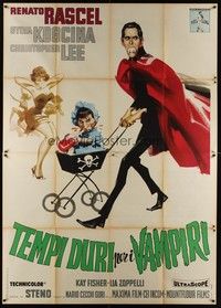 5h261 HARD TIMES FOR VAMPIRES Italian 2p '59 wacky artwork of vampire pushing baby carriage!