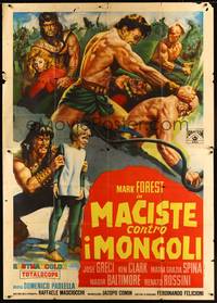 5h265 HERCULES AGAINST THE MONGOLS Italian 2p '63 cool art of Mark Forest as Hercules by Tarquini!