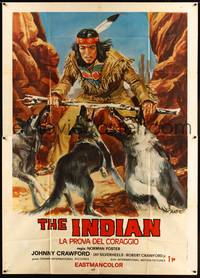 5h269 INDIAN PAINT Italian 2p 1978 1st release Johnny Crawford, great art of Native American vs. wolves!