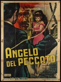 5h272 L'ANGELO DEL PECCATO Italian 2p '56 full-length Simbari art of sexy girl pointing gun at man!