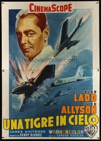 5h285 McCONNELL STORY Italian 2p '55 Alan Ladd is America's first triple jet ace, Martinati art!