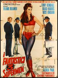 5h317 THREE FANTASTIC SUPERMEN Italian 2p '67 cool sexy woman super hero art by Rodolfo Gasparri!