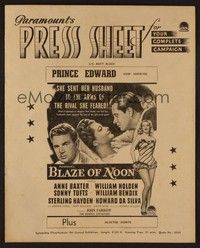 5j009 BLAZE OF NOON Australian pressbook '47 circus stunt pilot William Holden & sexy Anne Baxter!