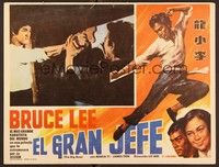 5j049 FISTS OF FURY Mexican LC '73 wild image of Bruce Lee putting saw in man's head!